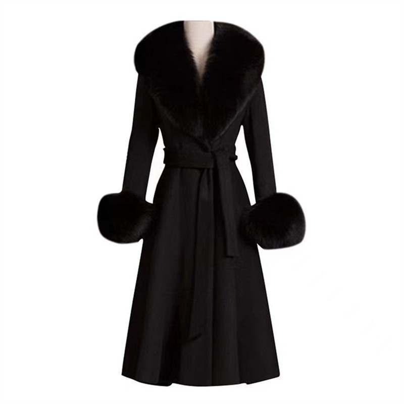 Vilnas mētelis sieviešu rudens ziema jauns izšūšanas atloks Divrindu mežģīnes garš mētelis Temperaments modes ceļojumi ZM246