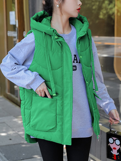 AZYT pamučno podstavljeni ženski prsluk 2022. Zimske jakne bez rukava s kapuljačom Ženski topli, deblji prsluk otporan na vjetar za žene