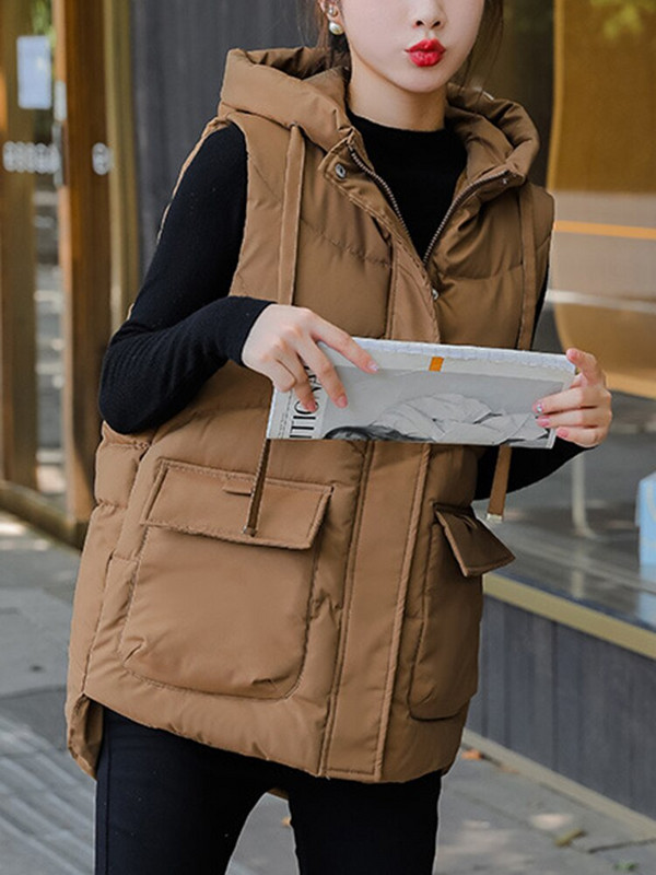 AZYT pamučno podstavljeni ženski prsluk 2022. Zimske jakne bez rukava s kapuljačom Ženski topli, deblji prsluk otporan na vjetar za žene