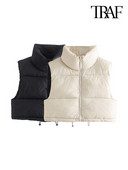 TRAF Γυναικεία μόδα με φερμουάρ γιλέκο με επένδυση Vintage με ψηλό λαιμό, αμάνικα γυναικεία πανωφόρια κομψά φανελάκια