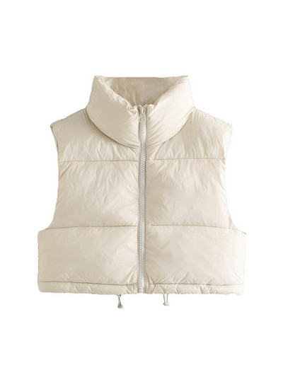 TRAF Γυναικεία μόδα με φερμουάρ γιλέκο με επένδυση Vintage με ψηλό λαιμό, αμάνικα γυναικεία πανωφόρια κομψά φανελάκια