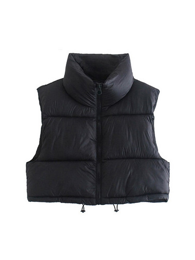 TRAF Γυναικεία μόδα με φερμουάρ γιλέκο με επένδυση Vintage με ψηλό λαιμό, αμάνικα γυναικεία πανωφόρια κομψά φανελάκια