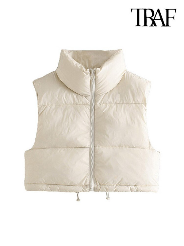 TRAF Γυναικεία μόδα με φερμουάρ γιλέκο με επένδυση Vintage με ψηλό λαιμό, αμάνικα γυναικεία πανωφόρια κομψά φανελάκια