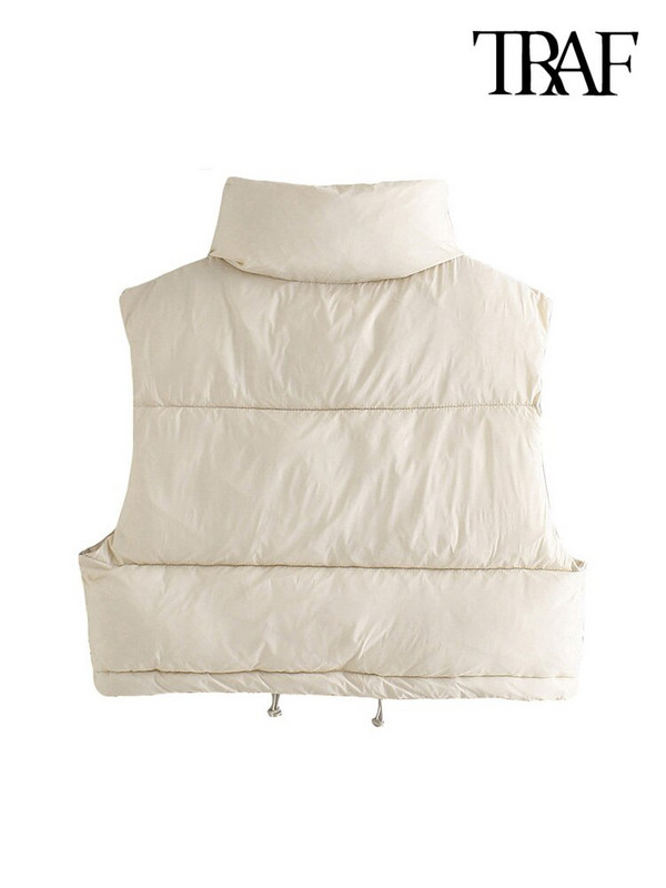 TRAF Γυναικεία μόδα με φερμουάρ γιλέκο με επένδυση Vintage με ψηλό λαιμό, αμάνικα γυναικεία πανωφόρια κομψά φανελάκια