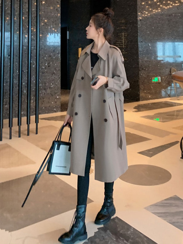 Sieviešu rudens ziemas 2022. gada mēteļi, vienkrāsains, divrindu mētelis sievietēm ar garu mēteli, vējjaka