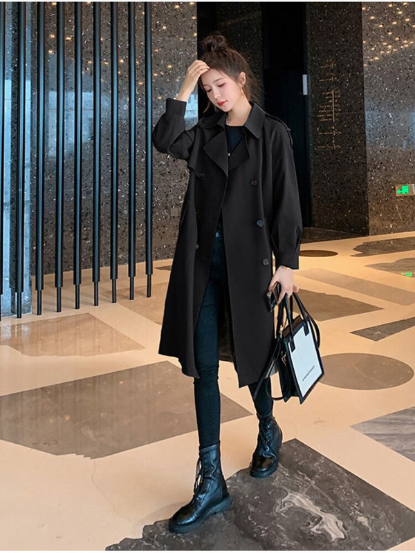 Sieviešu rudens ziemas 2022. gada mēteļi, vienkrāsains, divrindu mētelis sievietēm ar garu mēteli, vējjaka