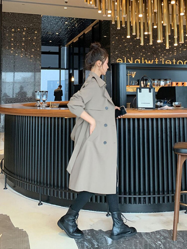 Sieviešu rudens ziemas 2022. gada mēteļi, vienkrāsains, divrindu mētelis sievietēm ar garu mēteli, vējjaka