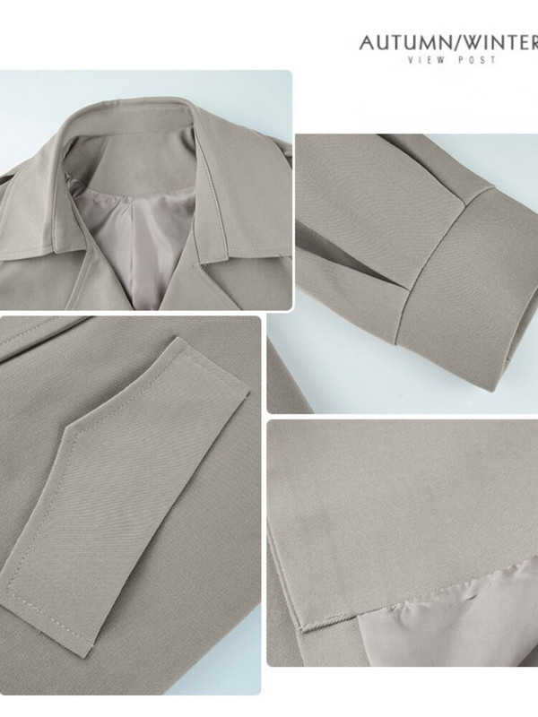 Sieviešu rudens ziemas 2022. gada mēteļi, vienkrāsains, divrindu mētelis sievietēm ar garu mēteli, vējjaka