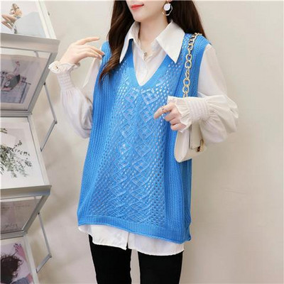 Hikigawa Γυναικείο πουλόβερ Γιλέκο με μεγάλο μέγεθος V Vintage αμάνικο γιλέκο Vintage λεπτό κούφιο Κορεάτικο τοπ Mujer