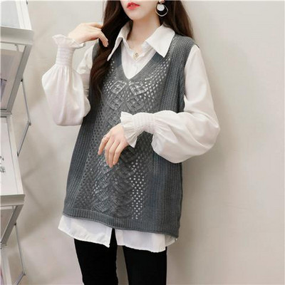 Hikigawa Γυναικείο πουλόβερ Γιλέκο με μεγάλο μέγεθος V Vintage αμάνικο γιλέκο Vintage λεπτό κούφιο Κορεάτικο τοπ Mujer