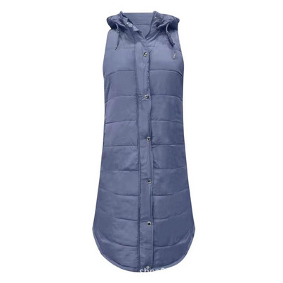 Vidēja garuma kokvilnas apģērba veste Slim Fit Elegant 2022. gada sieviešu vienkrāsains ar kapuci, vienrindas jakas mētelis, augšējā veste Parka