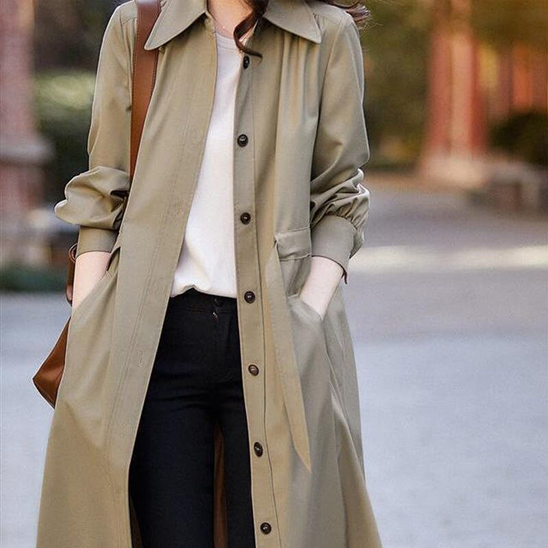 Trenčmētelis Sieviešu universāls Mujer Clean Pamata Jauns Dizains Korejiešu Modes Rudens Vienkrāsains Eleganta Apkakle Mājīgs Ikdienas Karstā Izpārdošana