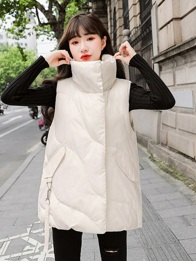 Γυναικείο γιακά Γυναικείο Φθινοπωρινό χειμερινό γιλέκο Τσέπες με φερμουάρ Γυναικείο φαρδύ αμάνικο μπουφάν Χοντρό γιλέκο Γιλέκο Γυναικείο