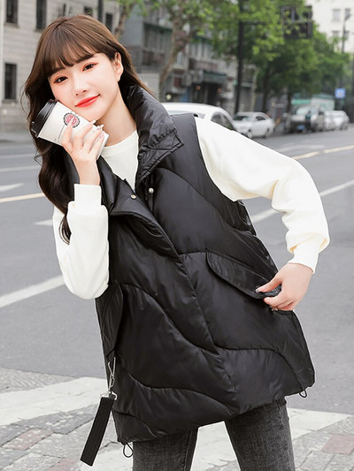 Γυναικείο γιακά Γυναικείο Φθινοπωρινό χειμερινό γιλέκο Τσέπες με φερμουάρ Γυναικείο φαρδύ αμάνικο μπουφάν Χοντρό γιλέκο Γιλέκο Γυναικείο