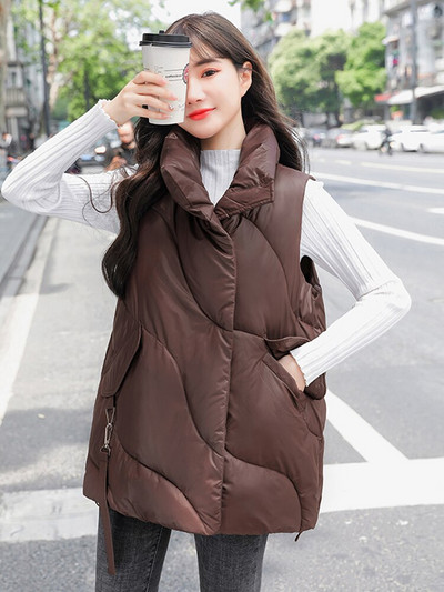 Γυναικείο γιακά Γυναικείο Φθινοπωρινό χειμερινό γιλέκο Τσέπες με φερμουάρ Γυναικείο φαρδύ αμάνικο μπουφάν Χοντρό γιλέκο Γιλέκο Γυναικείο