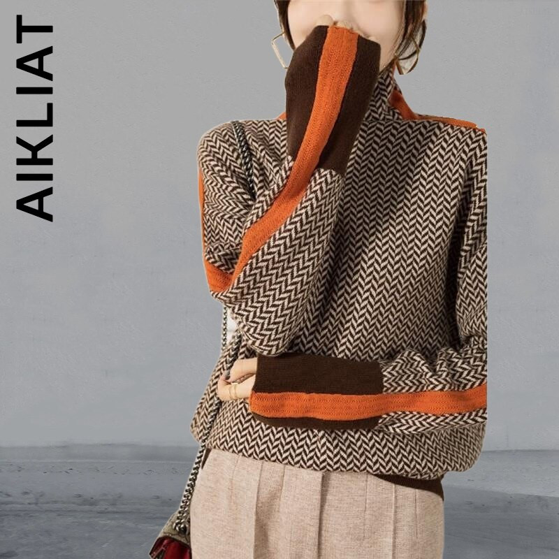 Aikliat Ženski džemper s dolčevitom Pleteni novi mekani Harajuku pleteni džemper Ulični ženski džemper 2023 Ležerne ženske majice