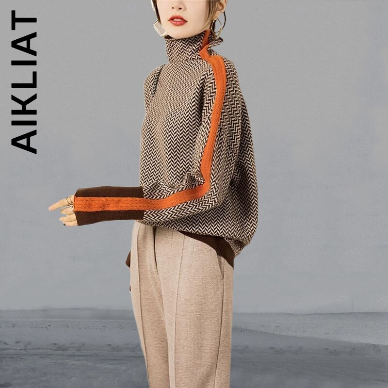 Aikliat Ženski džemper s dolčevitom Pleteni novi mekani Harajuku pleteni džemper Ulični ženski džemper 2023 Ležerne ženske majice