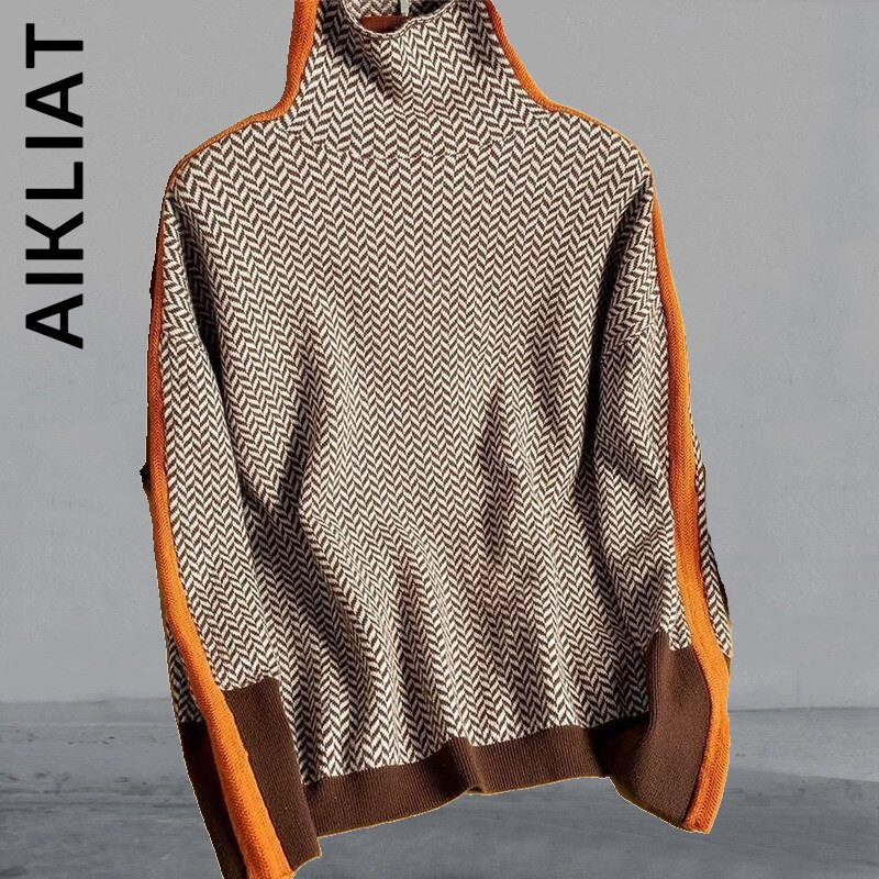 Aikliat Ženski džemper s dolčevitom Pleteni novi mekani Harajuku pleteni džemper Ulični ženski džemper 2023 Ležerne ženske majice