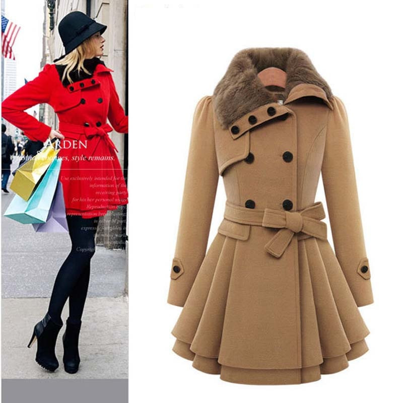 Ženski trenč kaput, zimski dugi rukavi, uska gornja odjeća s dvostrukim kopčanjem i remenom, velika veličina YFX72