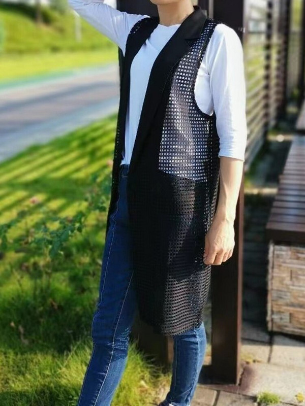 2022. gada jauns liela izmēra sieviešu veste, melna, izliekta, moderna eleganta biroja sieviešu mētelis virsdrēbes, vasaras jakas bez garām piedurknēm