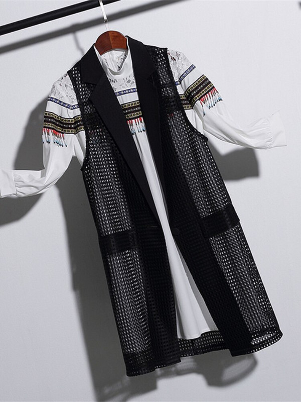 2022. gada jauns liela izmēra sieviešu veste, melna, izliekta, moderna eleganta biroja sieviešu mētelis virsdrēbes, vasaras jakas bez garām piedurknēm