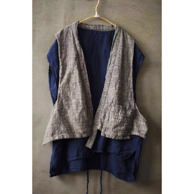 Ženski Proljeće Jesen Lažni 2 komada Prsluci Vanjski prsluk Ženski laneni prsluk Ženski patchwork laneni prsluk