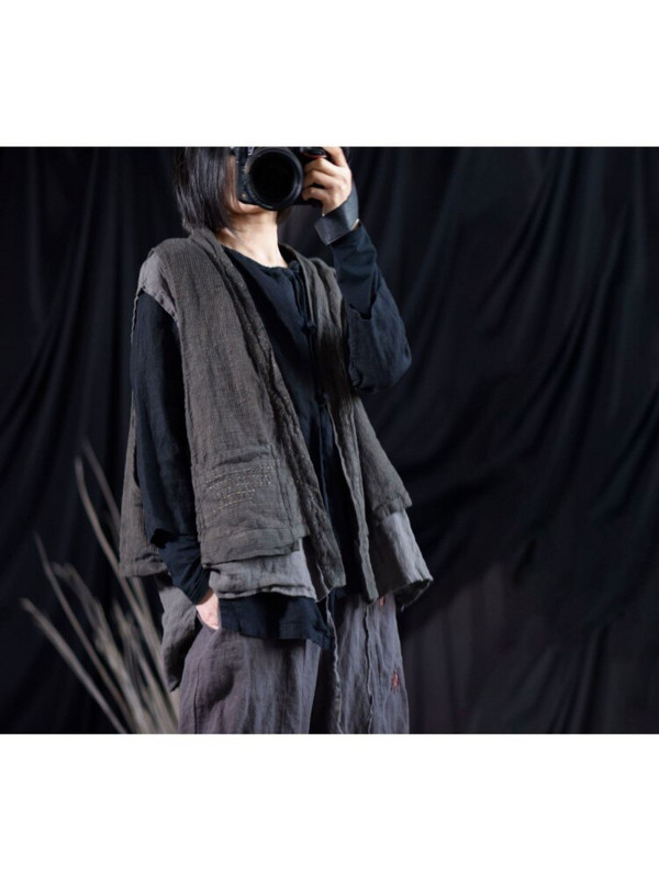 Ženski Proljeće Jesen Lažni 2 komada Prsluci Vanjski prsluk Ženski laneni prsluk Ženski patchwork laneni prsluk