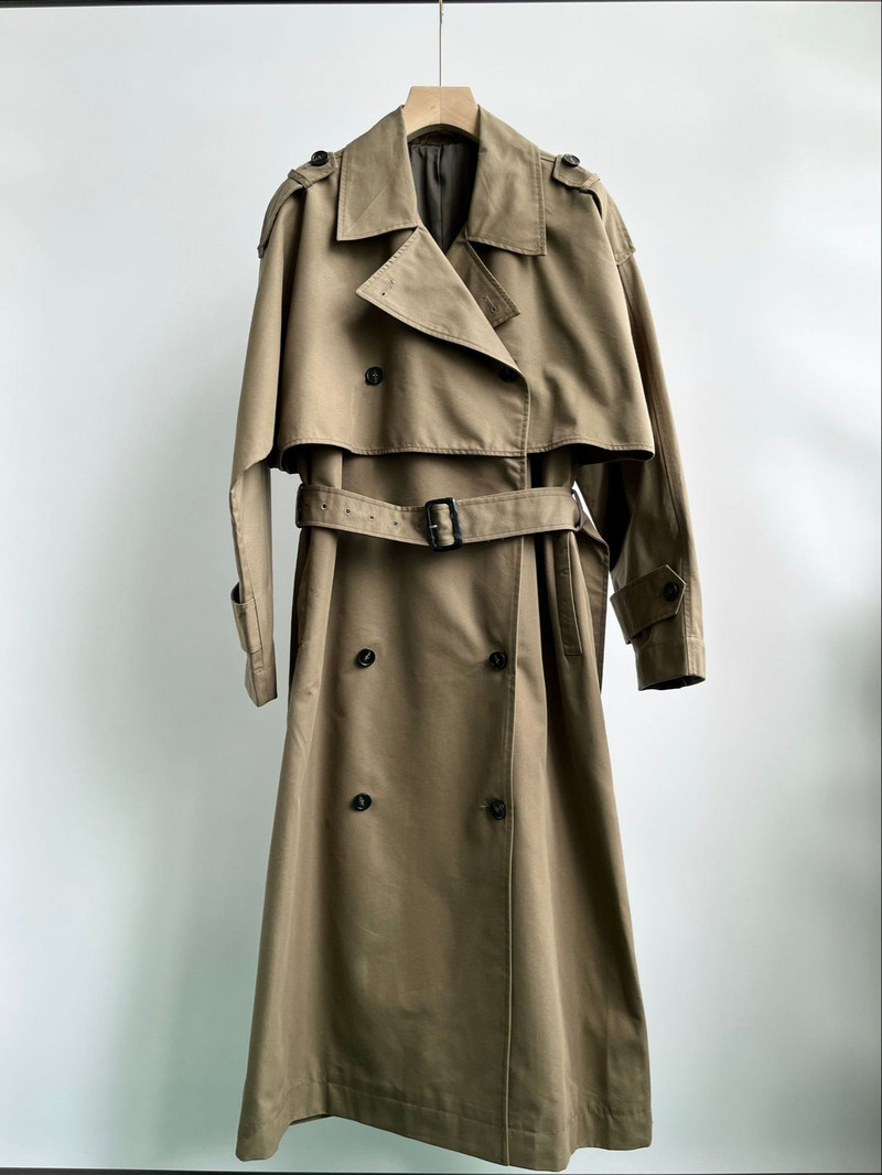 Sieviešu vidēja garuma mētelis, kokvilnas divrindu britu stila, kaklasaites un jostas, sieviešu vējjaka