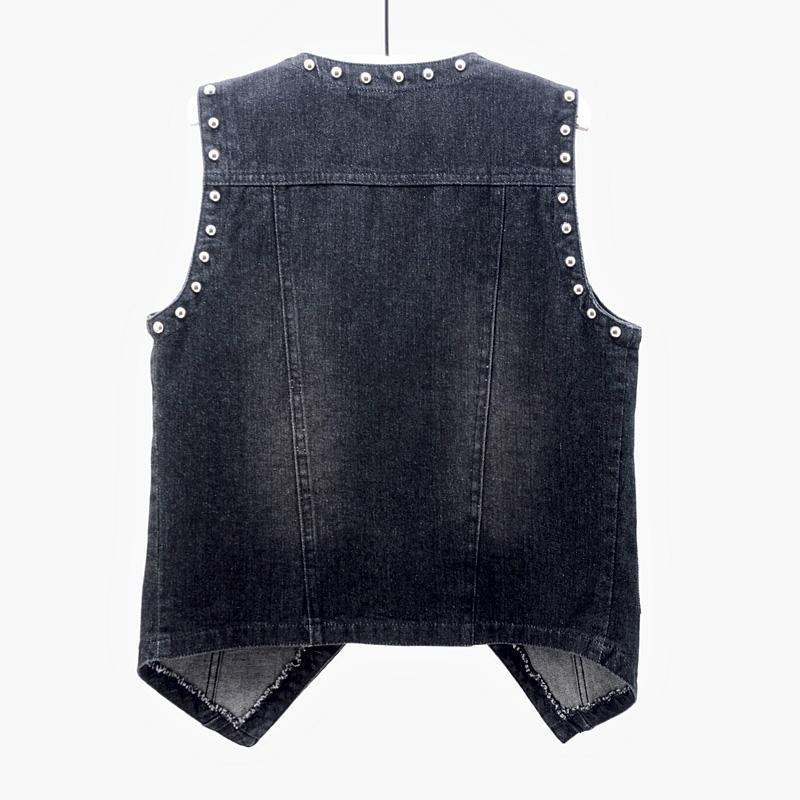 Modni traper prsluk s zakovicama Ženska ulična odjeća s V izrezom Ženski prsluk Ljetni veliki prsluk Traperice Topovi s džepovima Jakna bez rukava