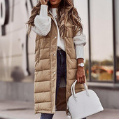 Ženski prsluci Kaput Dugi topli Novi ženski debeli topli pamučni prsluk Jesen Zima Ženska gornja odjeća Ženski prsluk bez rukava s kapuljačom