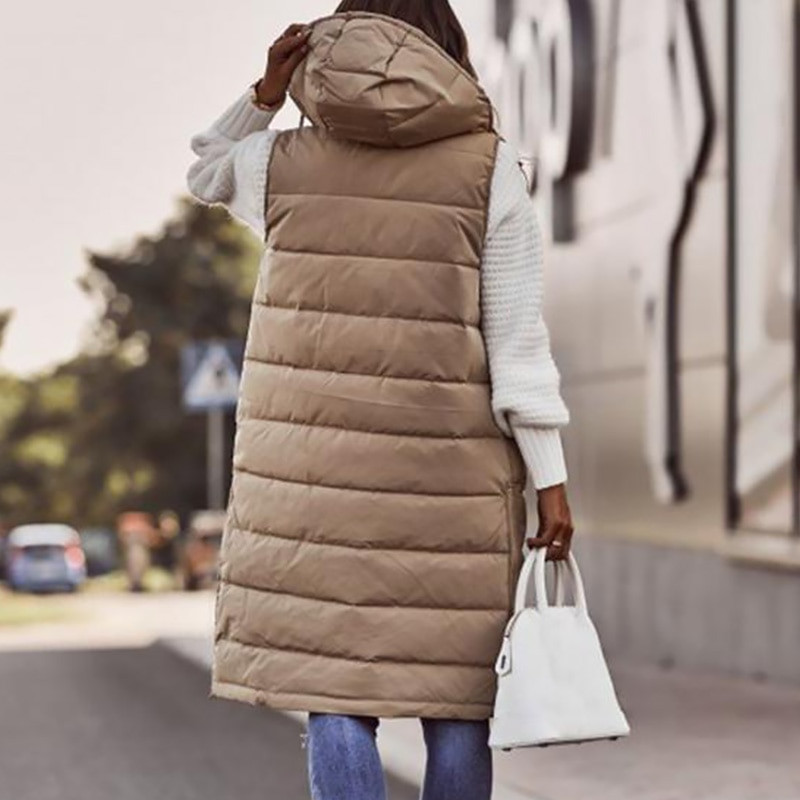 Ženski prsluci Kaput Dugi topli Novi ženski debeli topli pamučni prsluk Jesen Zima Ženska gornja odjeća Ženski prsluk bez rukava s kapuljačom