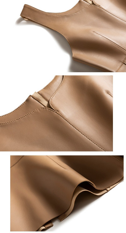 Jērādas veste Sieviešu Sieviešu Vintage Šūšanas Līnija Rāvējslēdzējs O veida kakla Dabīgās Ādas Slings Virsdrēbes Melns Tievēšanas Tops Chaleco Mujer