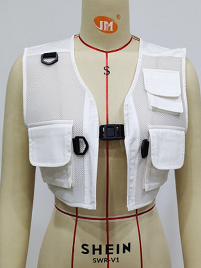 Joskaa Black Crop Majica bez rukava Ženska odjeća Modna kopčanje džepova Prozračne majice Ljeto 2022. Cargo prsluk Seksi ulična odjeća