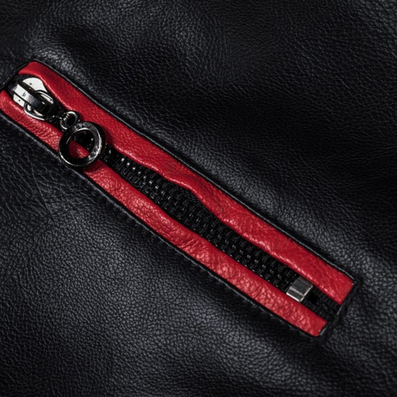 Ziemas/rudens vīriešu jaka Kontrastkrāsas Statīvs Apkakle Motociklam Slim Multi-Pocket Vintage klasiskā mākslīgās ādas motociklistu jaka