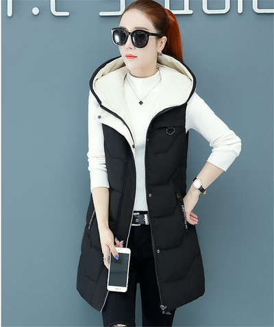 Ženska jesen i zima 2021. Novi kaput s puhom i kaputom Ženski tanki prsluk srednje dužine Bijeli prsluk s kapuljačom od pačjeg puha Debela topla odjeća F040
