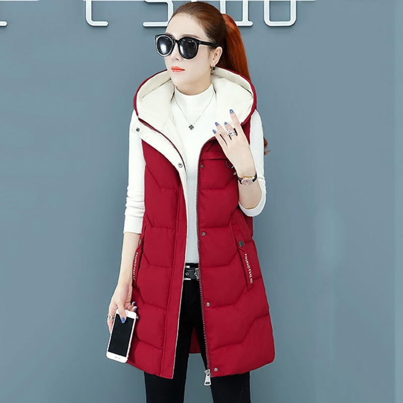 Ženska jesen i zima 2021. Novi kaput s puhom i kaputom Ženski tanki prsluk srednje dužine Bijeli prsluk s kapuljačom od pačjeg puha Debela topla odjeća F040