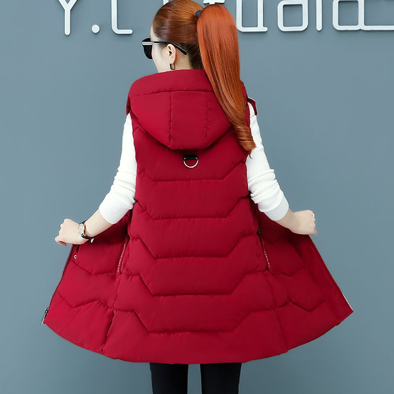 Ženska jesen i zima 2021. Novi kaput s puhom i kaputom Ženski tanki prsluk srednje dužine Bijeli prsluk s kapuljačom od pačjeg puha Debela topla odjeća F040