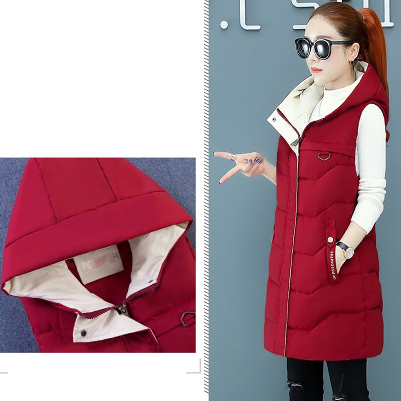 Ženska jesen i zima 2021. Novi kaput s puhom i kaputom Ženski tanki prsluk srednje dužine Bijeli prsluk s kapuljačom od pačjeg puha Debela topla odjeća F040