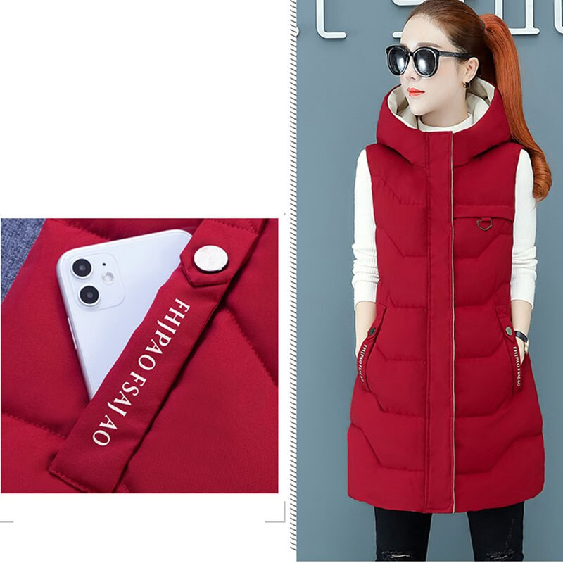 Ženska jesen i zima 2021. Novi kaput s puhom i kaputom Ženski tanki prsluk srednje dužine Bijeli prsluk s kapuljačom od pačjeg puha Debela topla odjeća F040