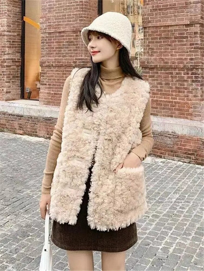 Vestes jakas sievietēm bez piedurknēm jēra vilna Chaleco Mujer rudens ziema 2022 Veste īss mētelis korejiešu modes ikdienišķa Gilet Femme