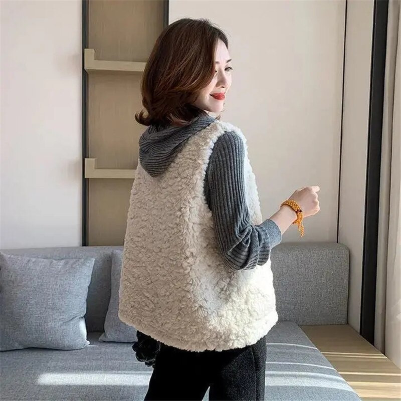 Vestes jakas sievietēm bez piedurknēm jēra vilna Chaleco Mujer rudens ziema 2022 Veste īss mētelis korejiešu modes ikdienišķa Gilet Femme