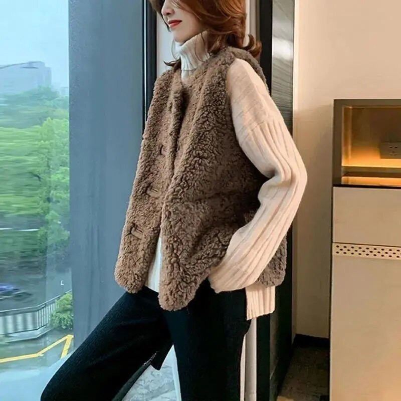 Vestes jakas sievietēm bez piedurknēm jēra vilna Chaleco Mujer rudens ziema 2022 Veste īss mētelis korejiešu modes ikdienišķa Gilet Femme