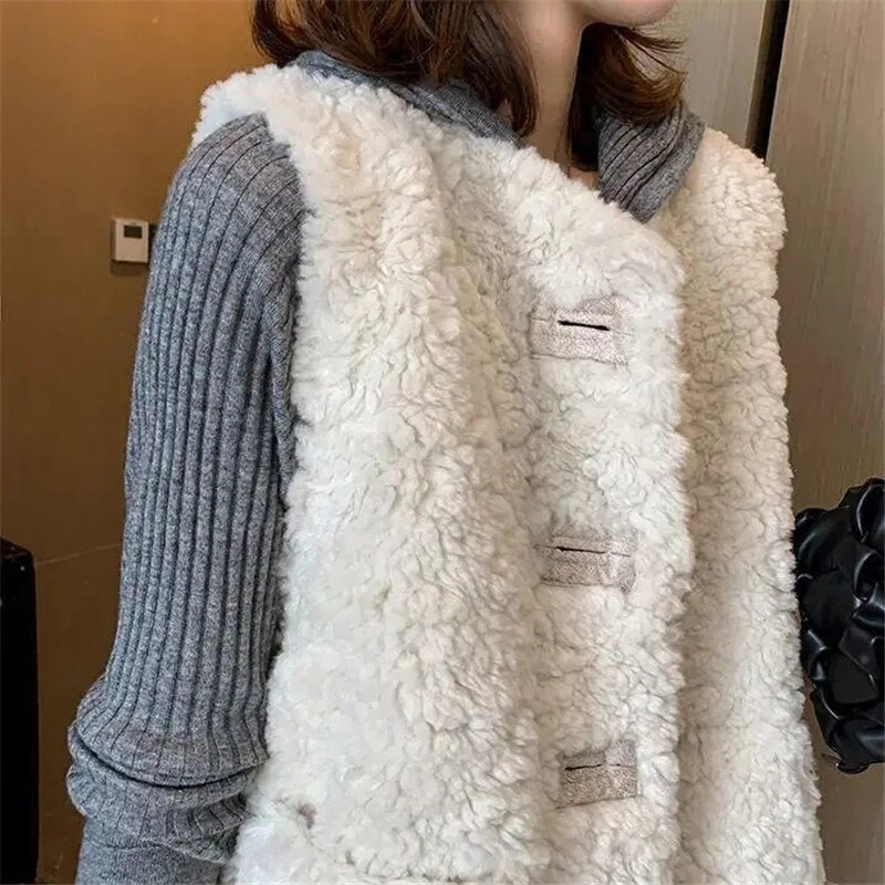 Vestes jakas sievietēm bez piedurknēm jēra vilna Chaleco Mujer rudens ziema 2022 Veste īss mētelis korejiešu modes ikdienišķa Gilet Femme