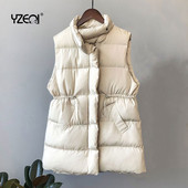 Yzeqi modes ziemas veste sievietēm silta bezpiedurkņu jaka ikdienišķas dūnu garās vestes slaidas masīvas kokvilnas polsterēta veste Gilet Femme