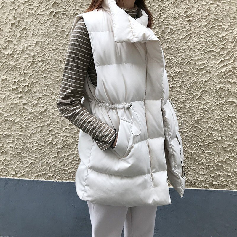 Yzeqi modes ziemas veste sievietēm silta bezpiedurkņu jaka ikdienišķas dūnu garās vestes slaidas masīvas kokvilnas polsterēta veste Gilet Femme