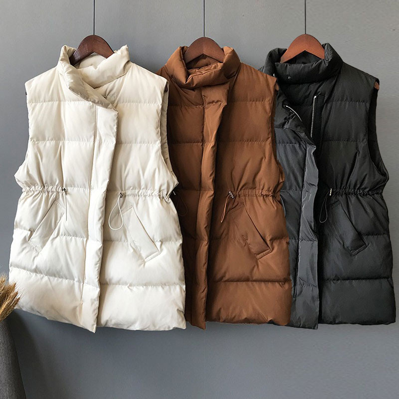 Yzeqi modes ziemas veste sievietēm silta bezpiedurkņu jaka ikdienišķas dūnu garās vestes slaidas masīvas kokvilnas polsterēta veste Gilet Femme