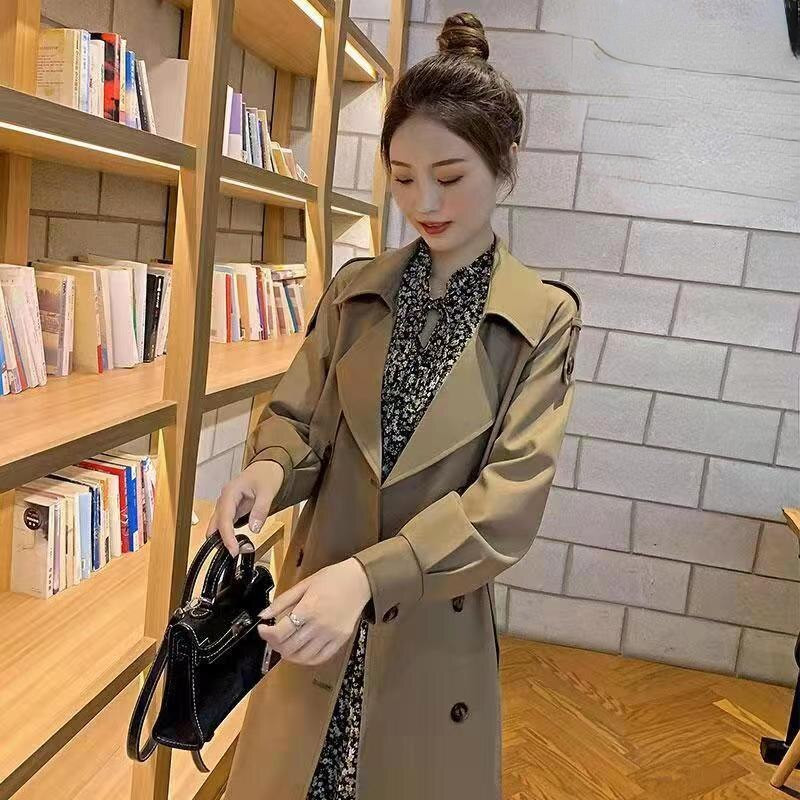 Ženska duga jakna s dvorednim kopčanjem kaki trenč proljeće jesen korejska verzija Za klasična uredska ženska poslovna jesenska odjeća