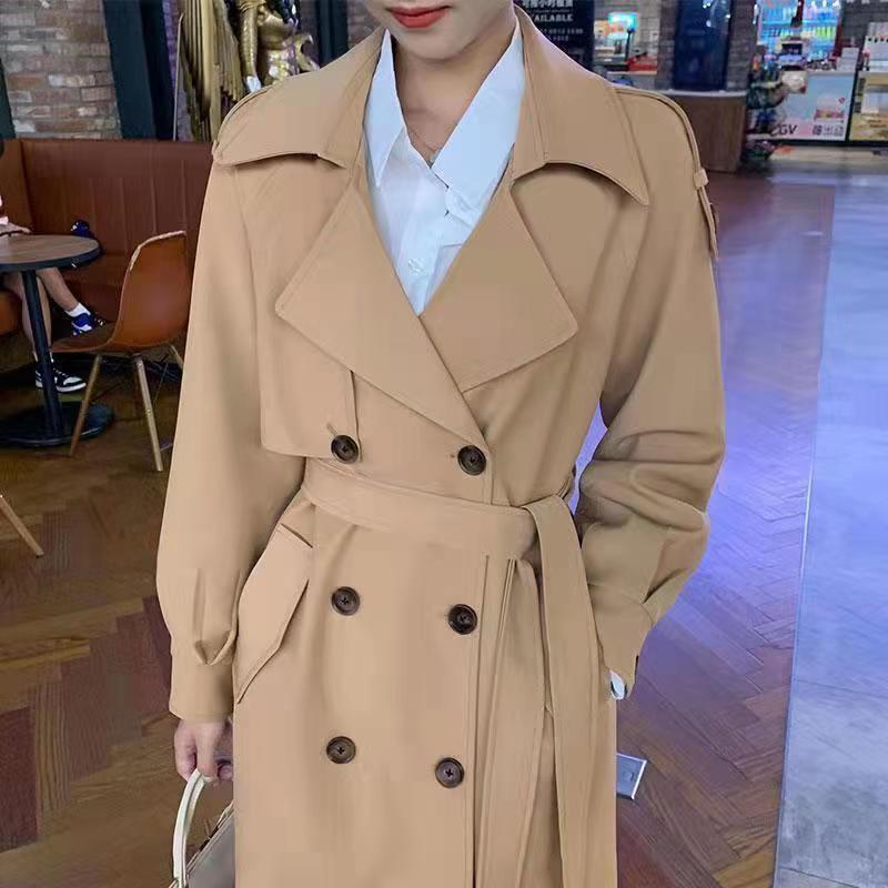 Ženska duga jakna s dvorednim kopčanjem kaki trenč proljeće jesen korejska verzija Za klasična uredska ženska poslovna jesenska odjeća
