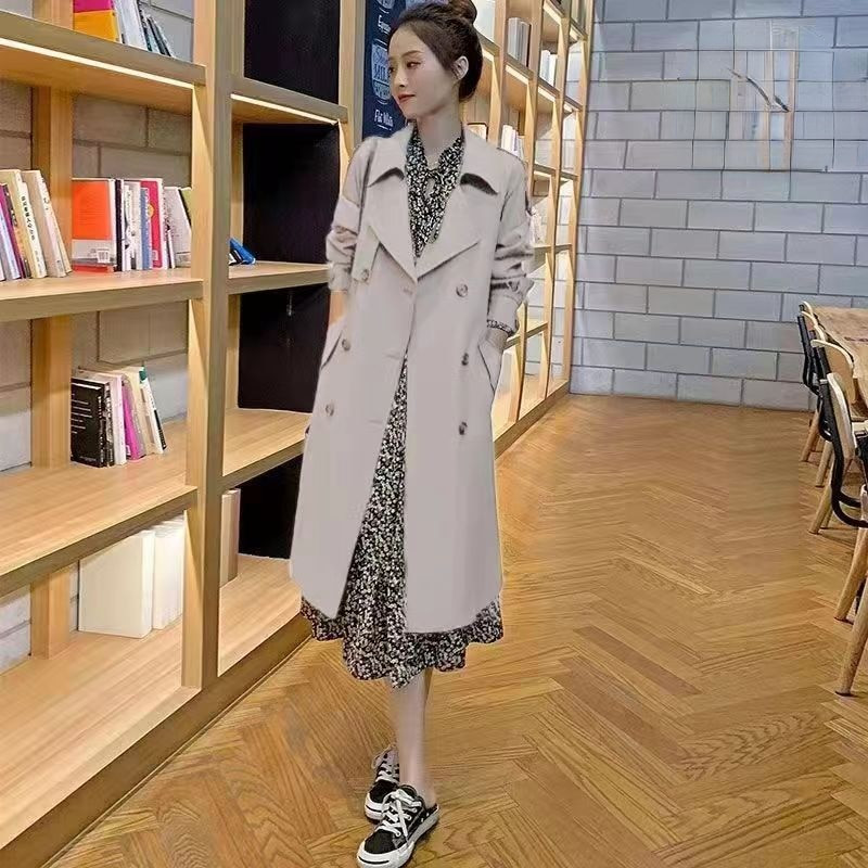Ženska duga jakna s dvorednim kopčanjem kaki trenč proljeće jesen korejska verzija Za klasična uredska ženska poslovna jesenska odjeća