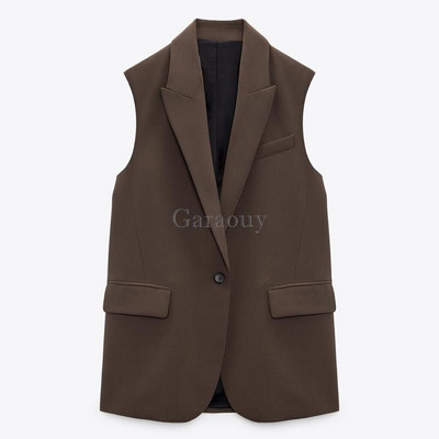 Garaouy 2022 Proljeće Ženska odijela s džepnim prslukom na preklop Kaput Sako bez rukava Prsluk Chic uredski ženski prsluk Gornja odjeća Mujer Ženski